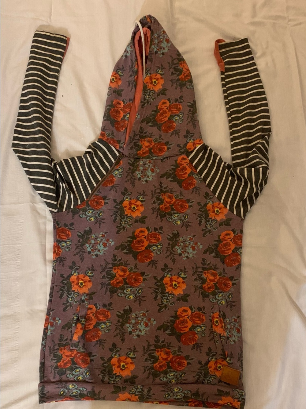 & Floral Hoodie Dress - Purple with Orange Flowers
